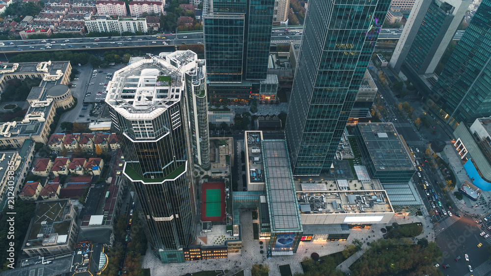 Fototapeta premium aerial view of business area in Nangjing Rd, Shanghai, China, at night
