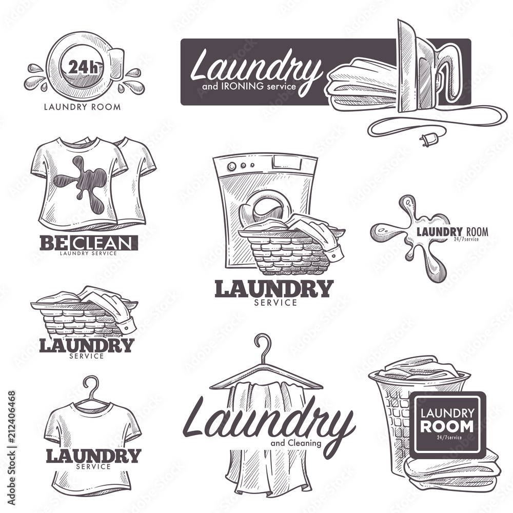 Fototapeta Laundry service vector sketch icons