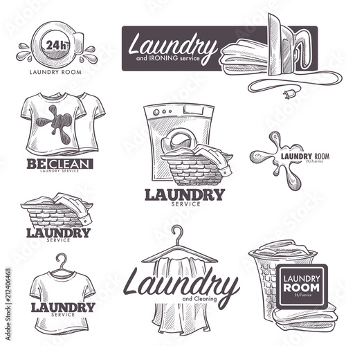 Laundry service vector sketch icons