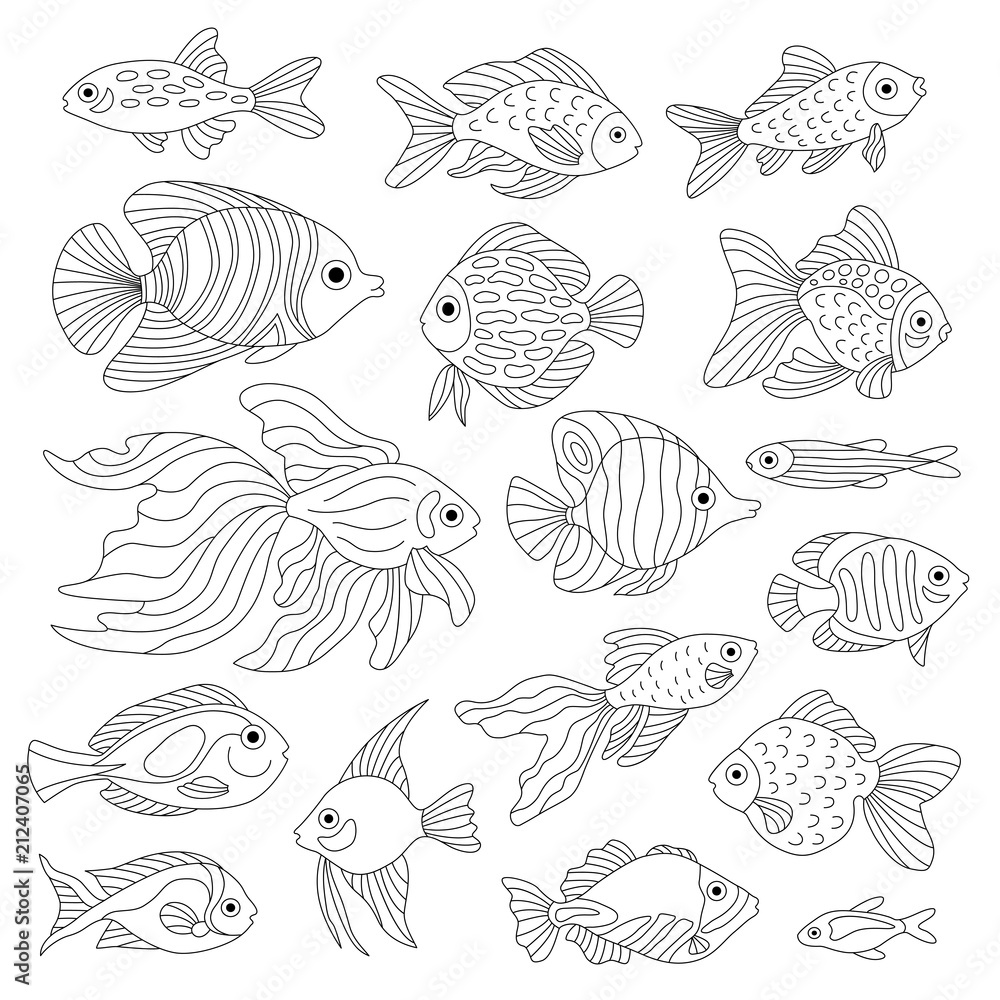 Naklejka premium A set of cute fish.