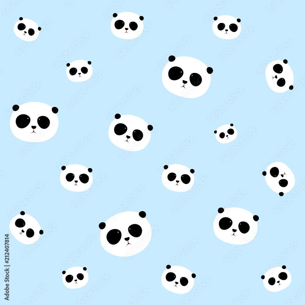 Seamless Vector Pattern: Panda head / face pattern on light blue background