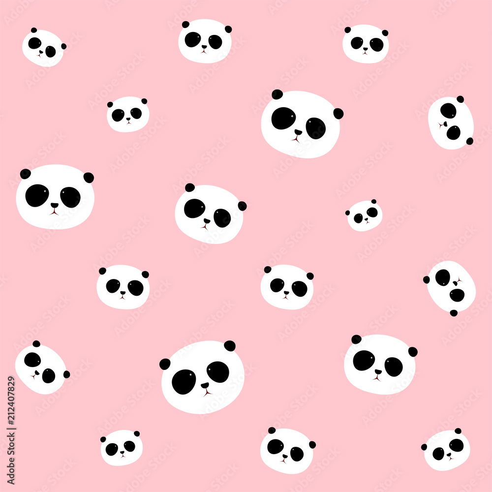 Seamless Vector Pattern: Panda head / face pattern on light pink background