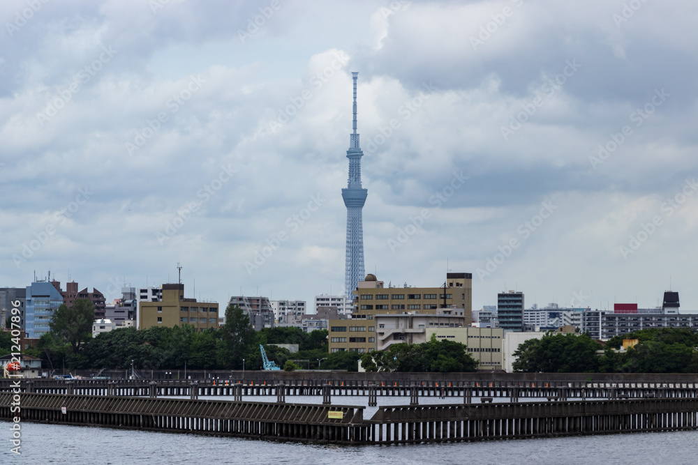 (東京都ｰ都市風景)豊洲運河から隅田川方面の風景２
