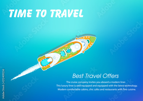 Cruise ship .Summer vacation on a cruise liner .Travel time.Vector illustration.