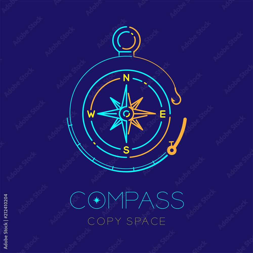 Compass and Fishing rod circle frame shape logo icon outline
