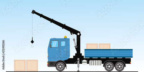 Blue Crane truck with wooden boxes