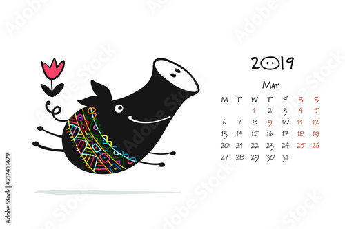 Cute piggy silhouette, symbol of 2019 year for your design