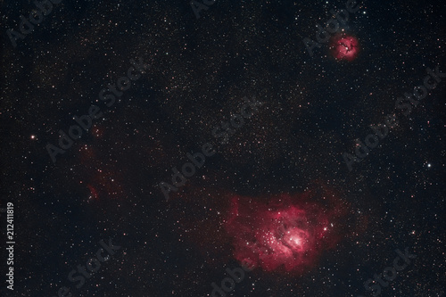 The Lagoon Nebula and the Trifid Nebula in the constellation Sagittarius as seen from Mannheim in Germany.
