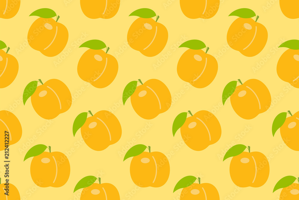 Seamless pattern with Orange peach. flat style. isolated on yellow background