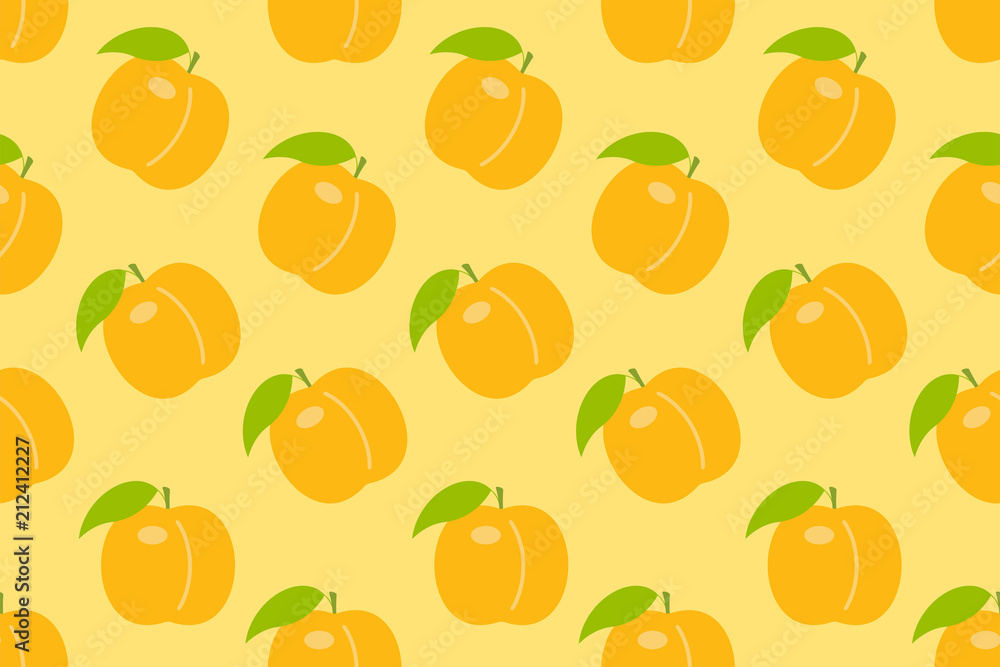 Seamless pattern with Orange peach. flat style. isolated on yellow background Seamless pattern with Orange peach. flat style. isolated on yellow background