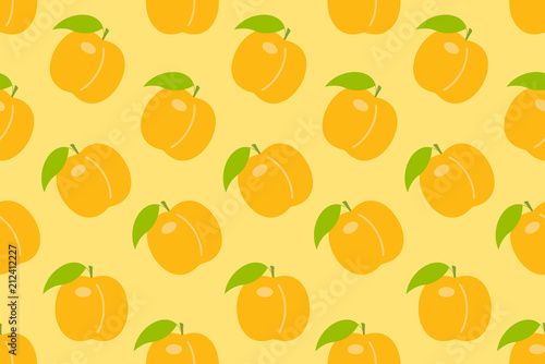 Seamless pattern with Orange peach. flat style. isolated on yellow background