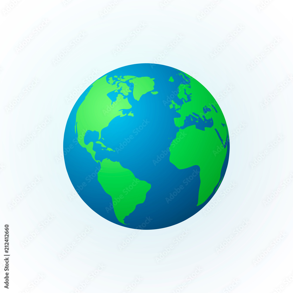 Earth in the form of a globe. Earth Planet icon. Detailed colored world map. Vector illustration isolated on white background