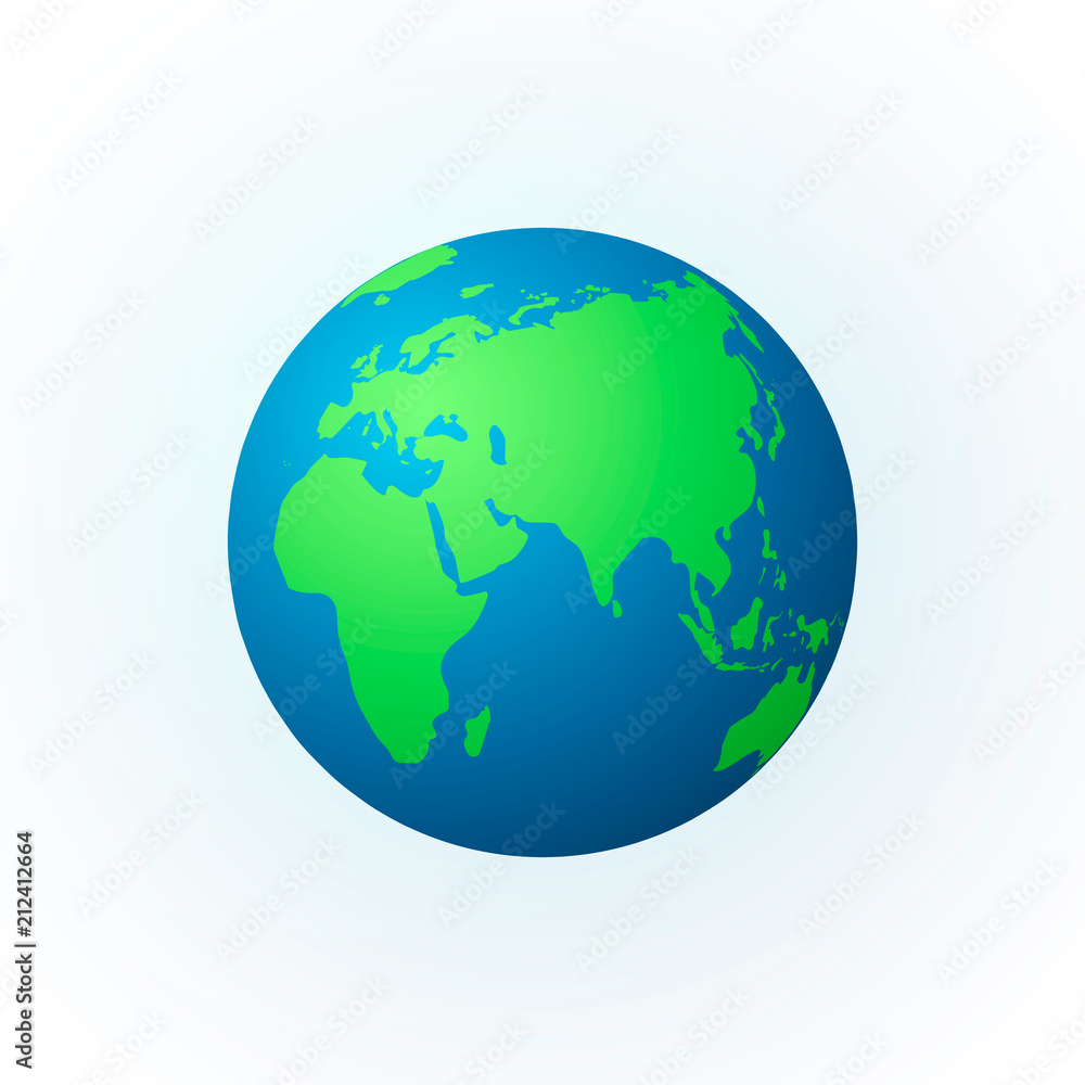 Earth in the form of a globe. Earth Planet icon. Colored world map. Vector illustration isolated on white background