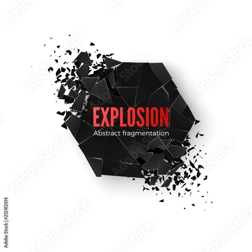 Geometric hexagon banner with space for text. Geometric background. Abstract explosion of black hexagon shape. Vector illustration isolated on white