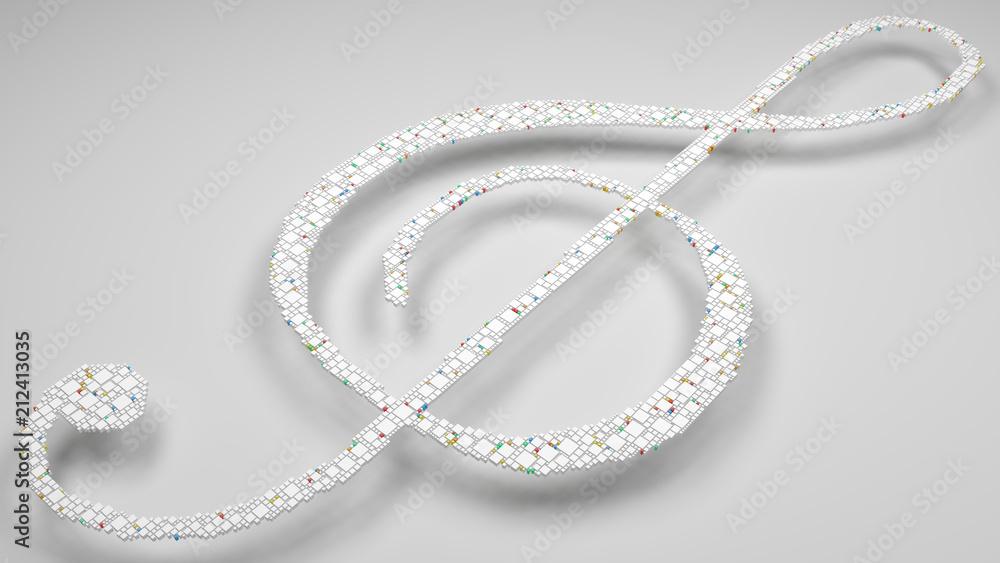 3D Violin Key | 3d Rendering, mosaic of little bricks - White and harlequin colors. A number of 3680 little boxes are accurately inserted into the mosaic 3D Violin Key | 3d Rendering, mosaic of little bricks - White and harlequin colors. A number of 3680 little boxes are accurately inserted into the mosaic