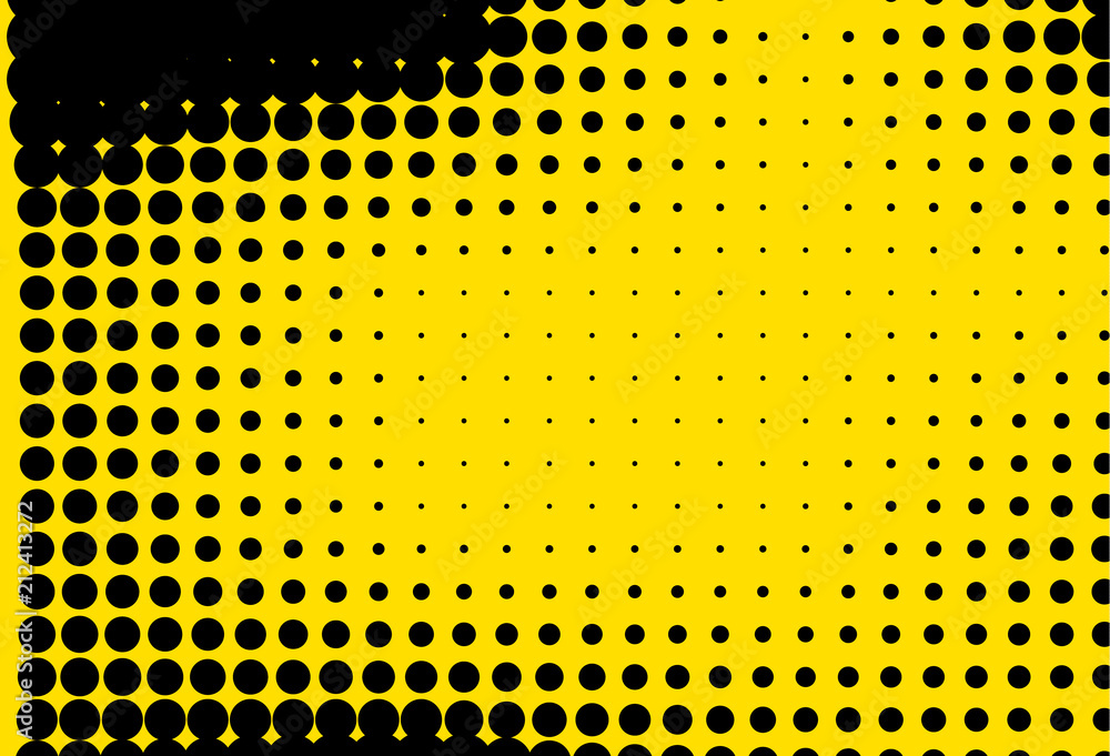 Fototapeta Yellow and black halftone panel. Bright dotted pattern. Background with dots, points. Digital gradient. Vector illustration