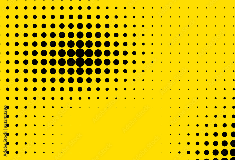 Yellow and black halftone panel. Bright dotted pattern. Background with dots, points. Digital gradient. Vector illustration