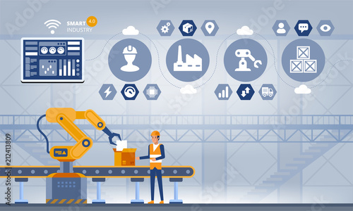 Industry 4.0 Smart factory concept. Technology vector illustration