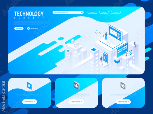 Technology creative website template design. Vector isometric illustration