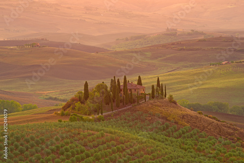 An ancient country house in September dawn. Neighborhood of the city of Val d Orcia  Italy