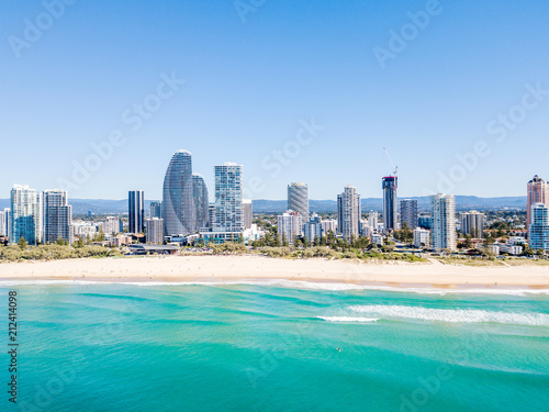 An aerial view of Broadbeach on the Gold Coast with blue water