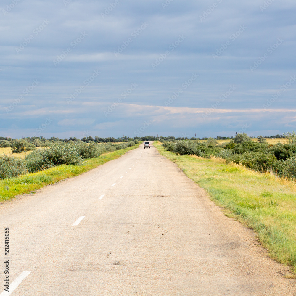 Fototapeta premium Yellow grass in the steppe and blue sky
