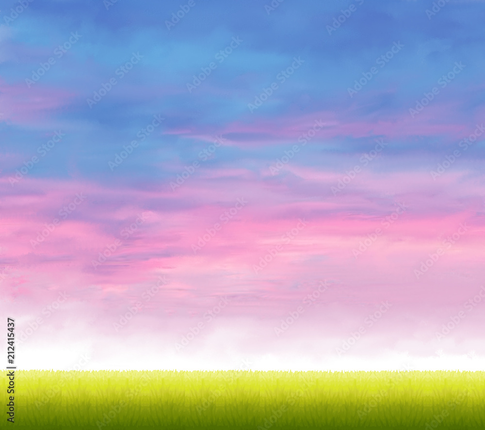 草原 と 空 の 広大な景色 