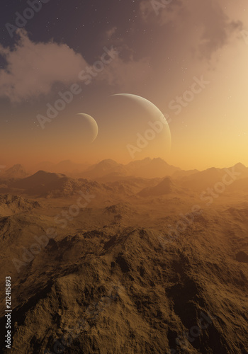 Fototapeta Naklejka Na Ścianę i Meble -  3d rendered Space Art: Alien Planet - A Fantasy Landscape