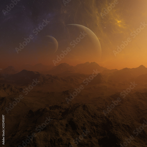Fototapeta Naklejka Na Ścianę i Meble -  3d rendered Space Art: Alien Planet - A Fantasy Landscape