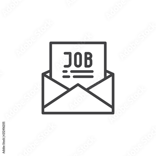 Mail with job offer outline icon. linear style sign for mobile concept and web design. Open envelope with job letter simple line vector icon. Symbol, logo illustration. Pixel perfect vector graphics