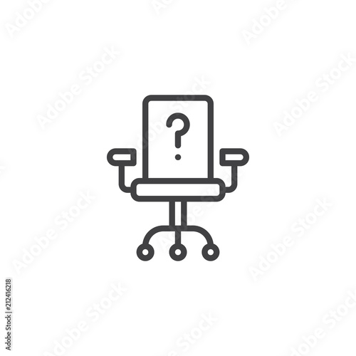 Office chair with question mark outline icon. linear style sign for mobile concept and web design. Job Vacancy simple line vector icon. Symbol, logo illustration. Pixel perfect vector graphics