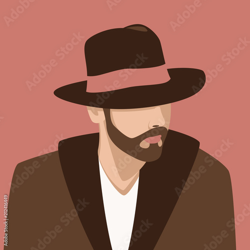  hipster in hat   face  vector illustration  flat style