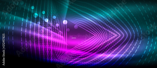 Neon glowing wave, magic energy and light motion background. Wallpaper template, hi-tech future concept