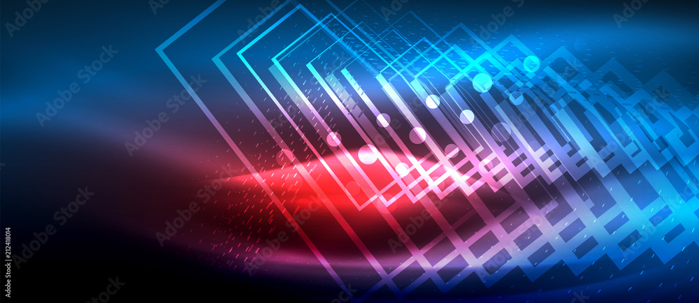 Neon glowing wave, magic energy and light motion background. Wallpaper template, hi-tech future concept Neon glowing wave, magic energy and light motion background. Wallpaper template, hi-tech future concept