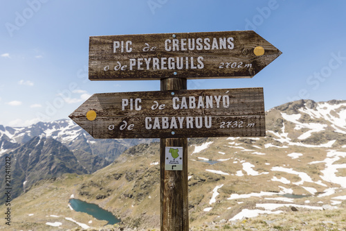 Signpost in the Ordina Arcalis area in the Pyrenees in Andorra photo
