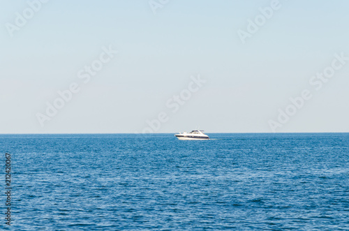 Seascape with white yacht on the sea in Odesa