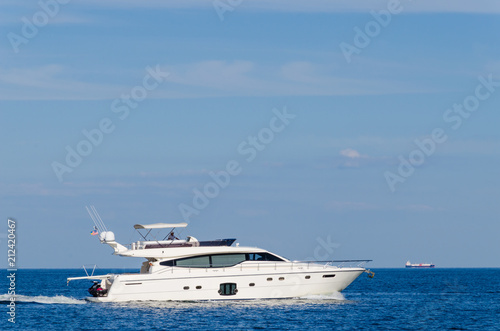 Seascape with white yacht on the sea in Odesa