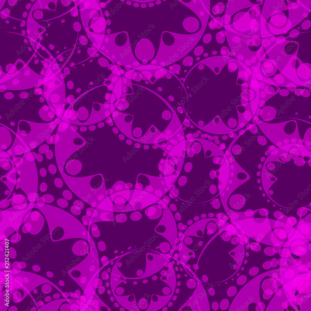 Vector abstract purple seamless pattern of gears and flowers. Vector abstract purple seamless pattern of gears and flowers.