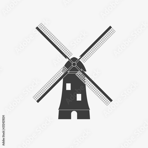Windmill icon. Mill black silhouette. Holland and the Netherlands symbol. Vector illustration.