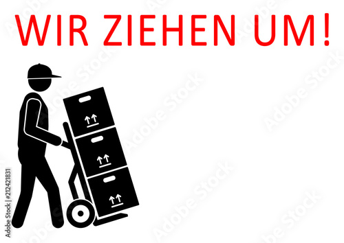 Konstfotografi gz120 GrafikZeichnung - Wir ziehen um! - Umzugshelfer mit Transportkarren und Um