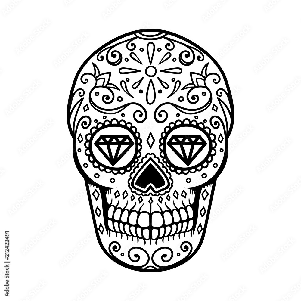 Sugar skull isolated on white background. Day of the dead. Dia de los muertos. Design element for poster, card, banner, print. Sugar skull isolated on white background. Day of the dead. Dia de los muertos. Design element for poster, card, banner, print.