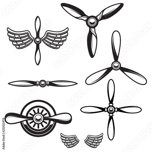 Set of airplane propellers. Design element for logo, emblem, sign.