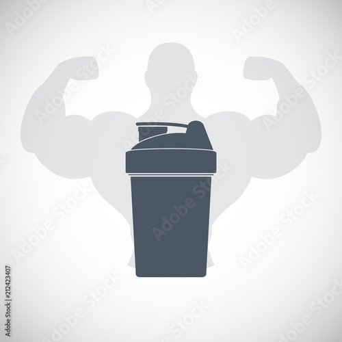 Protein shaker. Sport shaker bottle icon, vector