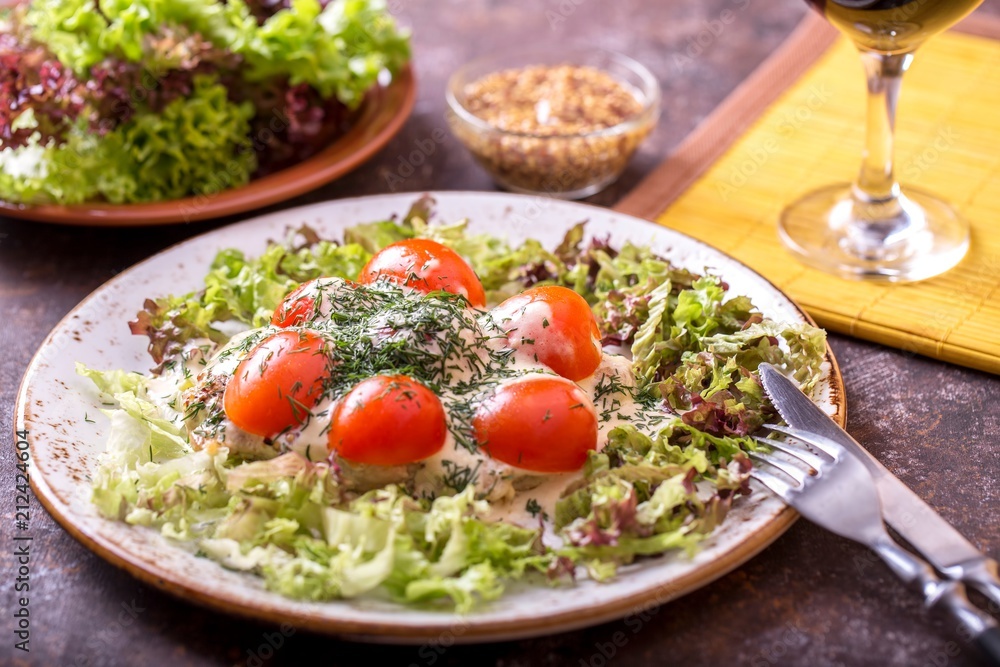 Baked pork with cherry tomatoes in sauce Baked pork with cherry tomatoes in sauce