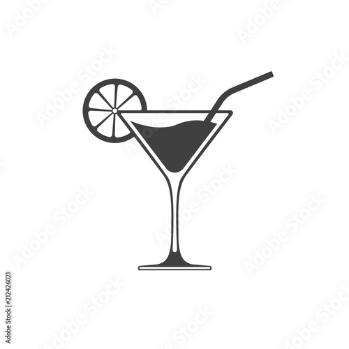Cocktail glass vector icon with wave on liquid placed on white background