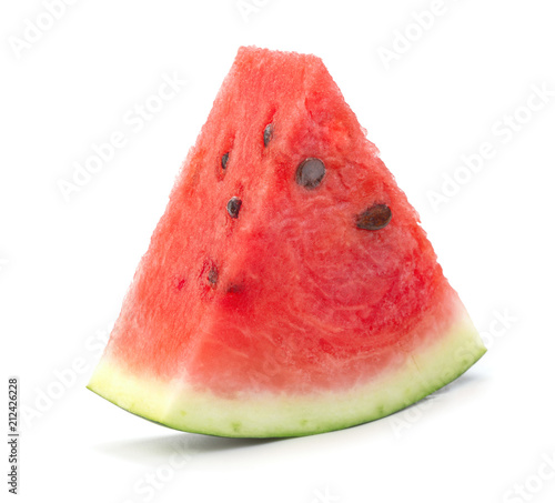 single slice of ripe red watermelon slice isolated on white background
