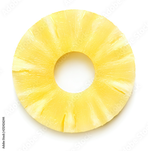 single pineapple slice isolated on white background