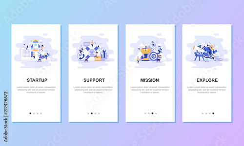 Onboarding screens user interface kit for mobile app templates concept. Modern user interface UX, UI screen template for mobile smart phone or responsive web site. Vector illustration flat design.