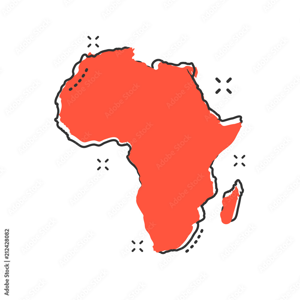 Cartoon Africa map icon in comic style. Africa illustration pictogram. Country geography sign splash business concept.