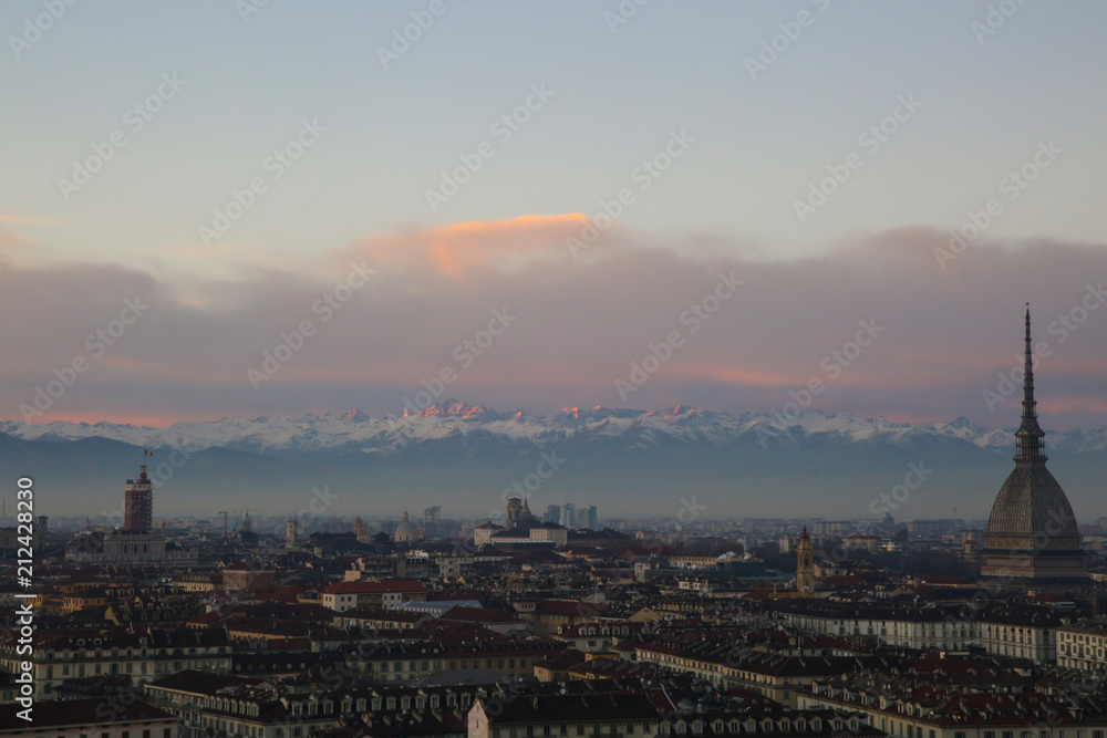 View on the alps and the city from the Monte dei cappuccini in Turin.